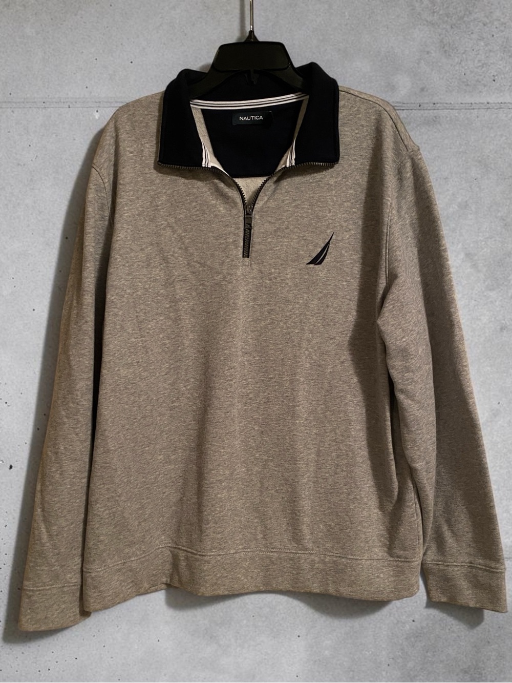Nautica Men's Heather Gray Quarter-Zip Sweatshirt Black Collar Super Soft XL